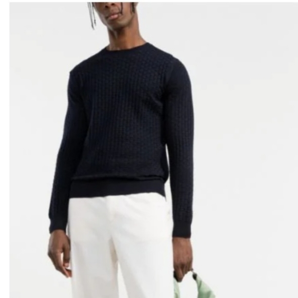 Corneliani Men's Virgin Wool Ribbed Navy Blue Jumper Sweater - Picture 15 of 15